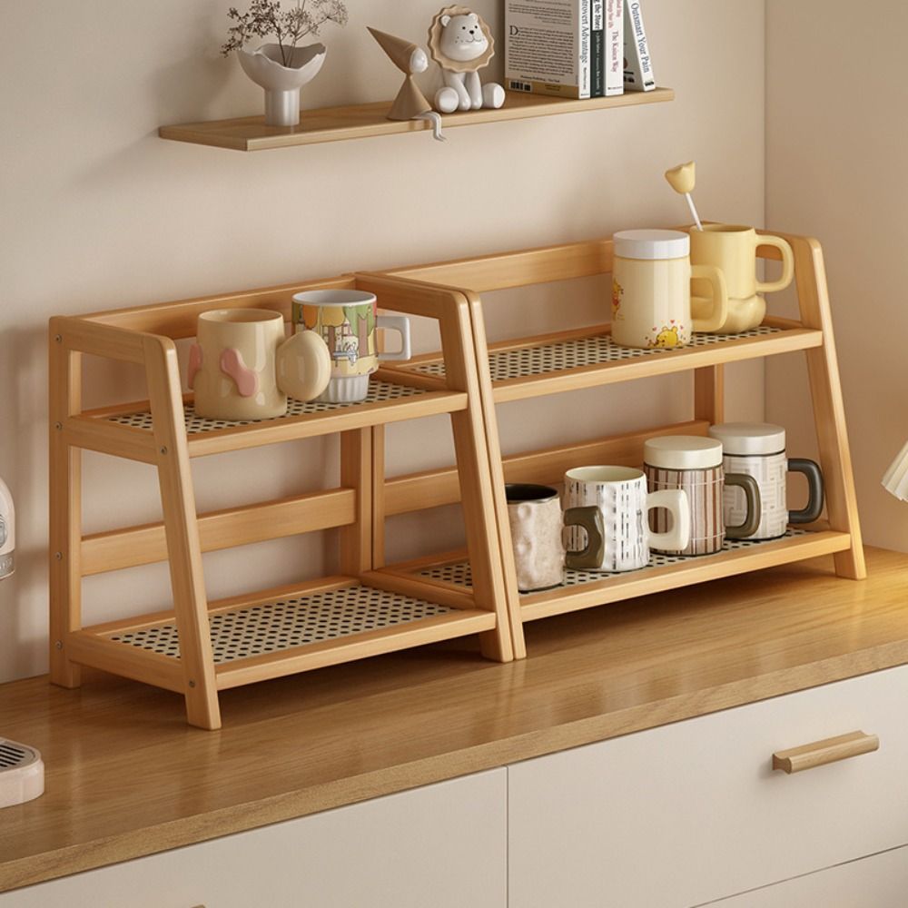 Jual Wooden Storage Shelf for Kitchen Rattan Desktop Organizer splay ...