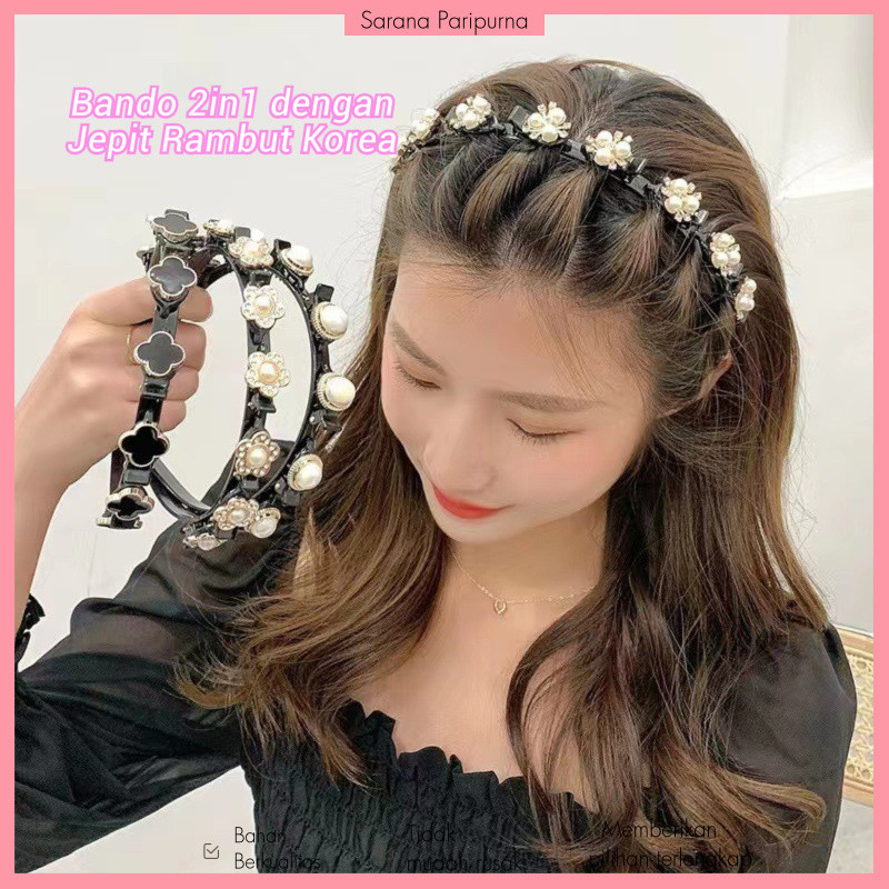 Jual Bando 2in1 dengan Jepit Rambut Korea | Pola Mutiara Elegan untuk ...