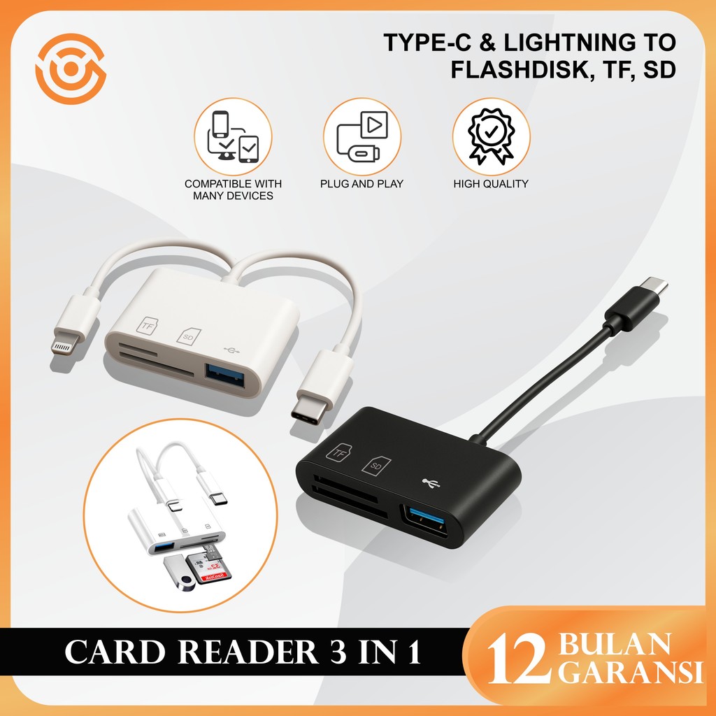 Jual VOC Tech 2 Card Reader 3in1 OTG HUB Micro USB dan Type C ...