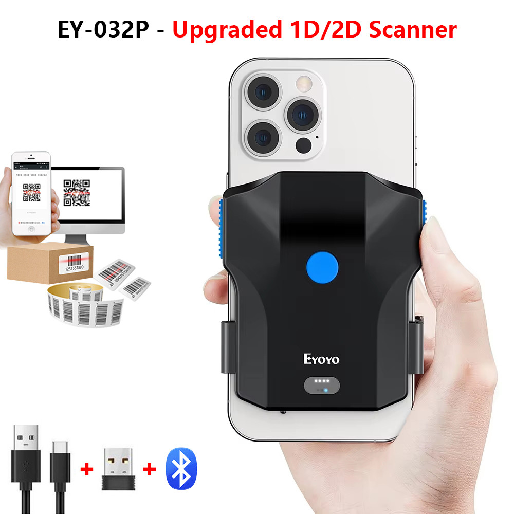 Jual EY032 Bluetooth Barcode Scanner Back Clip 1D 2D Bar Code Reader ...