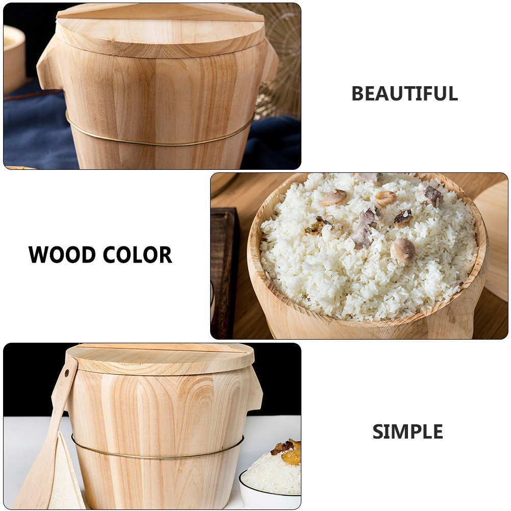 Jual 1 Set Steamed Rice Wooden Bucket Natural Chinese Wood Even Cooking ...