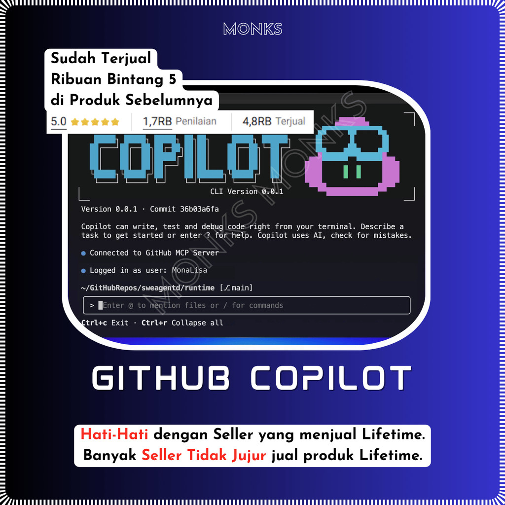 Jual GitHub Copilot 1 Bulan Murah Bergaransi Premium Monks | Shopee ...
