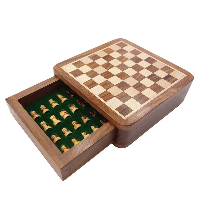 Jual Top Grade Solid Wood Portable Nonslip Super Mini Chess Set Drawer ...