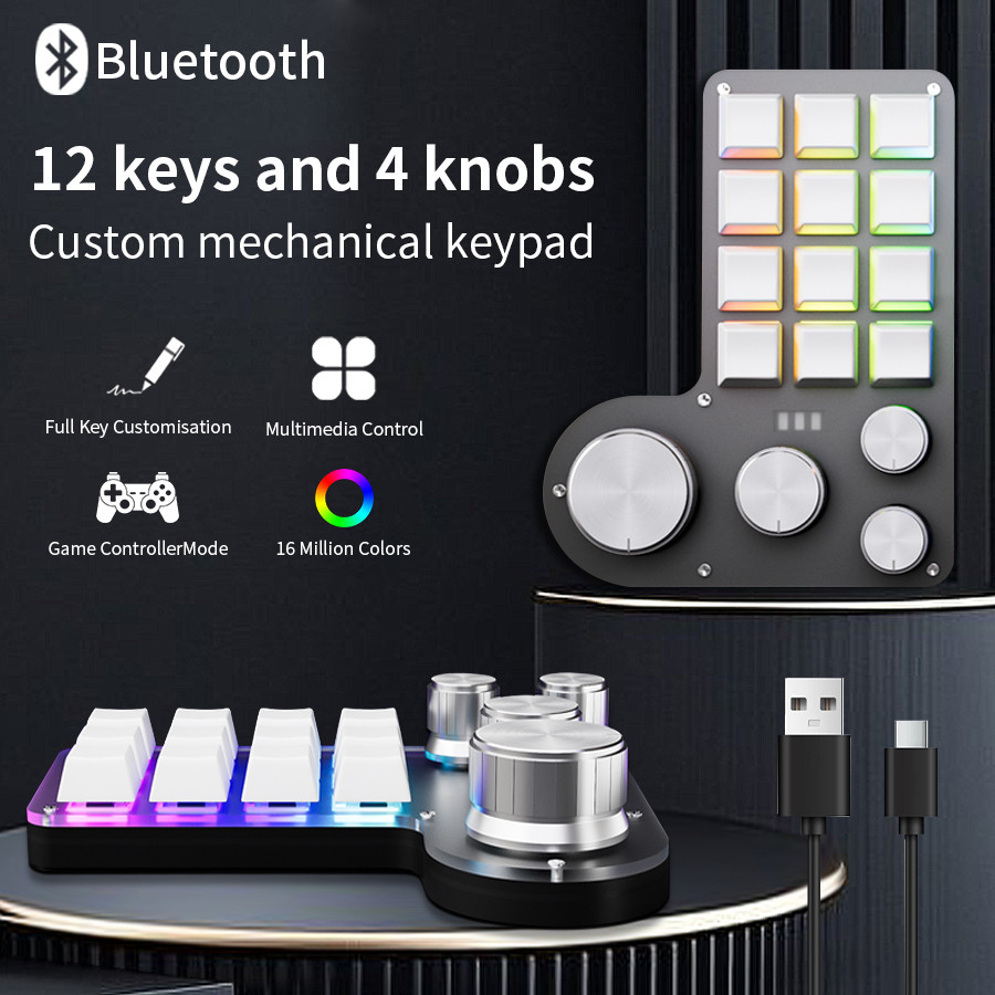 Jual Programming Custom Macro Keyboard Bluetooth Wired RGB 12 Keys 4 ...