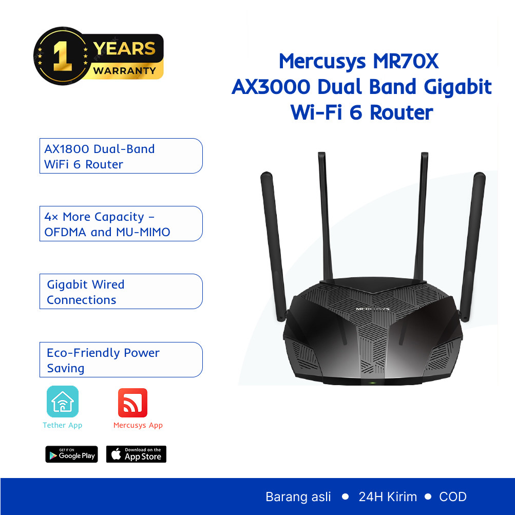 Router Mercusys MR70X AX1800 WiFi 6 Dual Band – 4 Antenne, 4 Porte – Aperto/Mai Usato - Foto 3