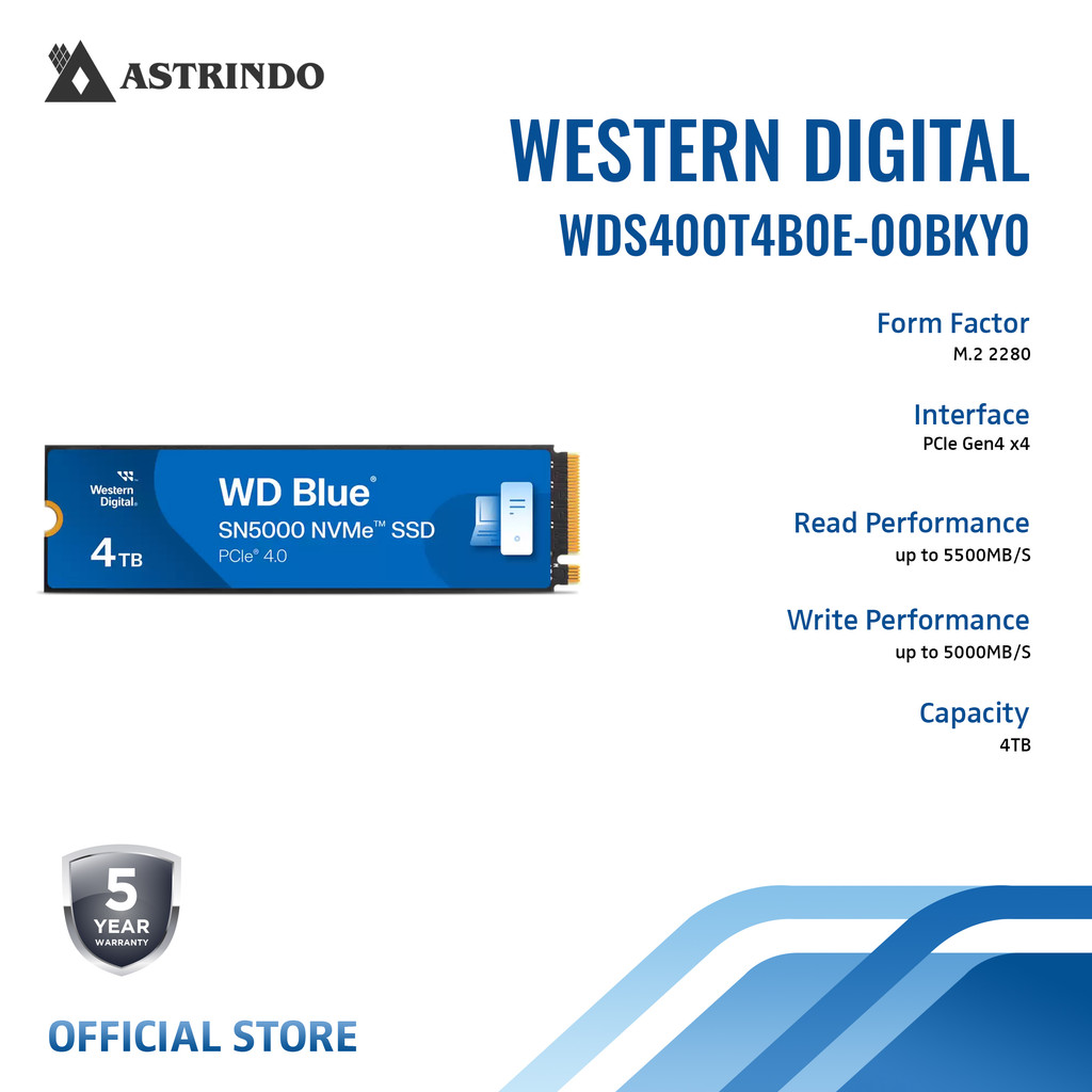 Jual WD SSD Blue SN5000 NVMe M.2 2280 SSD Internal 4TB PCIe Gen 4 x4 ...