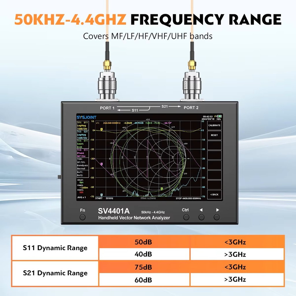 Analyseur Réseau Vectoriel (VNA) SV4401A - 50KHz-4,4GHz, écran Tactile 7 Pouces