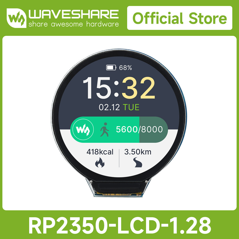 Produktbild von Waveshare RP2350 MCU Board Mit CNC Alu-Case – 1,28″ Rundes Touch-LCD, Dual-Core ARM & RISC-V, 240×240 IPS, 520KB SRAM, 16MB Flash