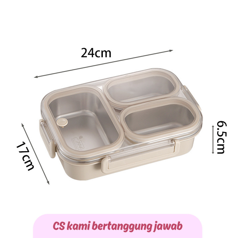 Jual SS Stainless Steel Lunch Box 25 oz Leakproof 3 Compartment for ...
