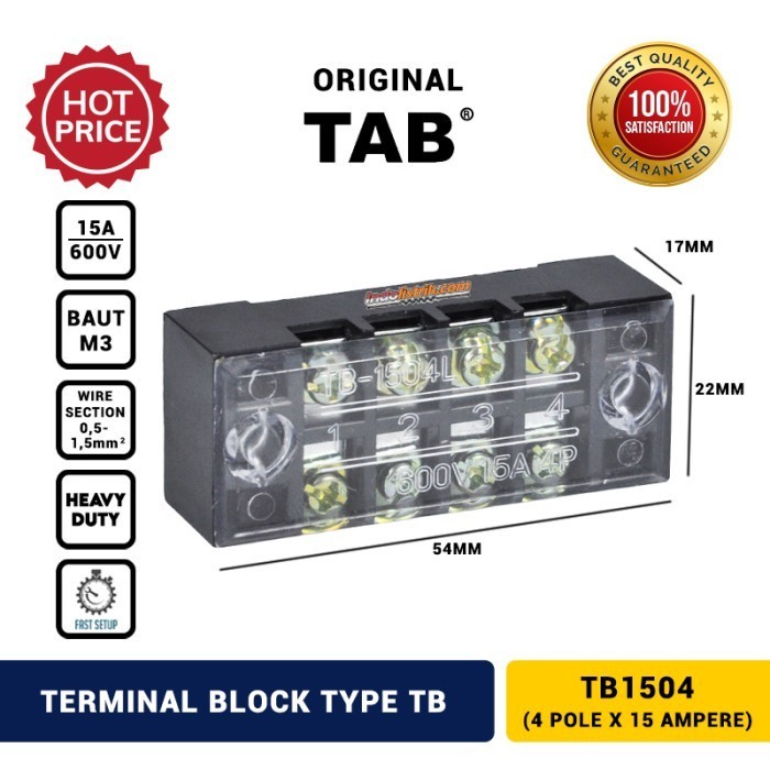 Jual Terminal Blok Kabel 15A x 4Pole Terminal Block TB1504 TAB | Shopee ...