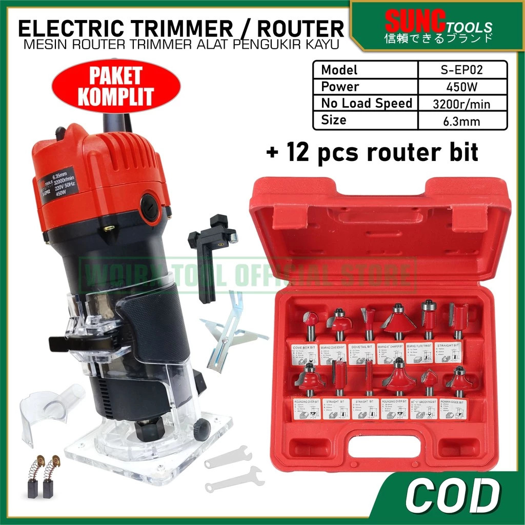 Jual SUNC TOOLS Mesin Trimmer Mata Router Bit Profil 6.35mm Alat Ukir ...