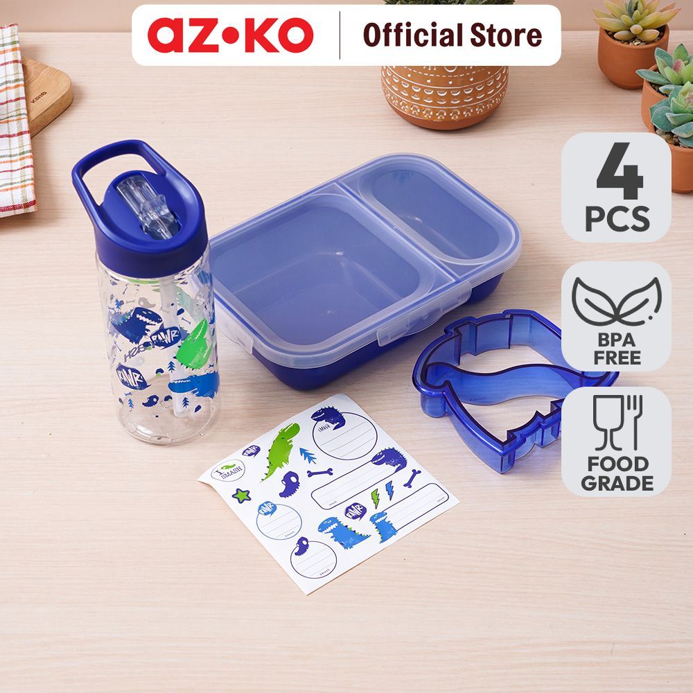 Jual AZKO Smash Set 4 Pcs Kotak Makan Anak 2 Sekat Dino Days - Biru ...