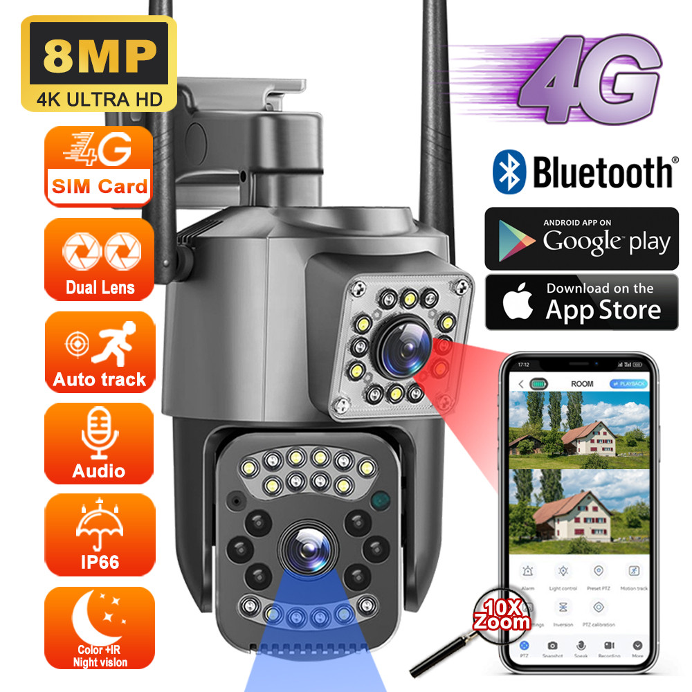 Jual 4K 8MP Dual Lens 4G IP Camera Night Vision Ai Human Detect PTZ ...