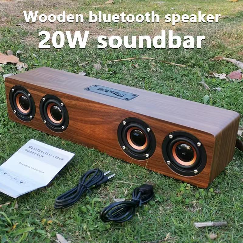 Jual Wooden Bluetooth Speaker Portable Wireless Subwoofer Clock ...