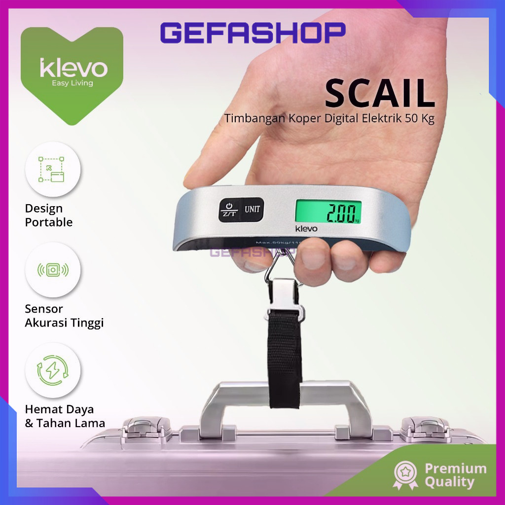 Jual KLEVO SCAIL Timbangan Koper Digital Elektrik 50 Kg LED Display ...