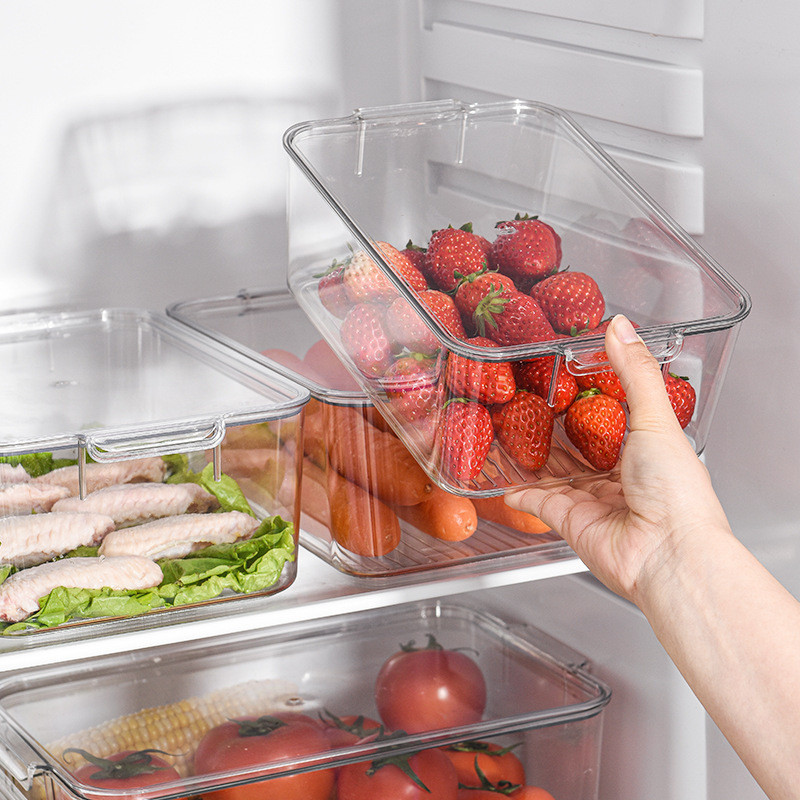 Jual Fridge Organizer Bin Stackable Refrigerator Storage Box Clear ...