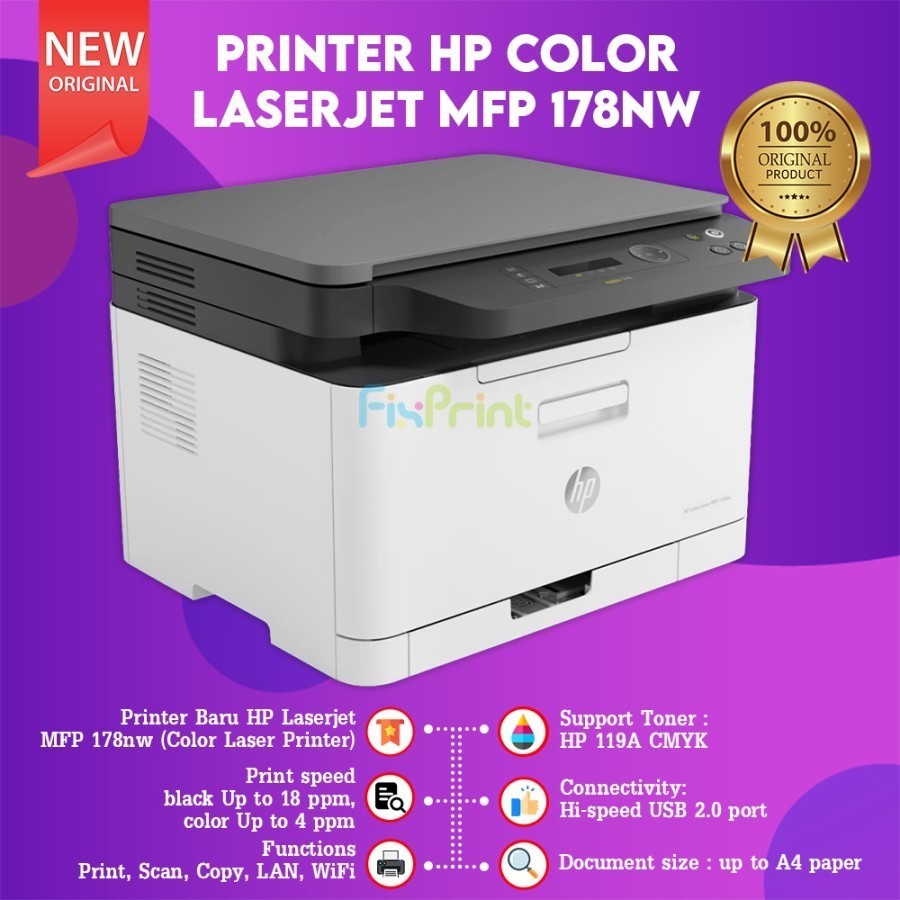 Jual FixPrint Printer HP LaserJet Color MFP 178nw Multifunction ...