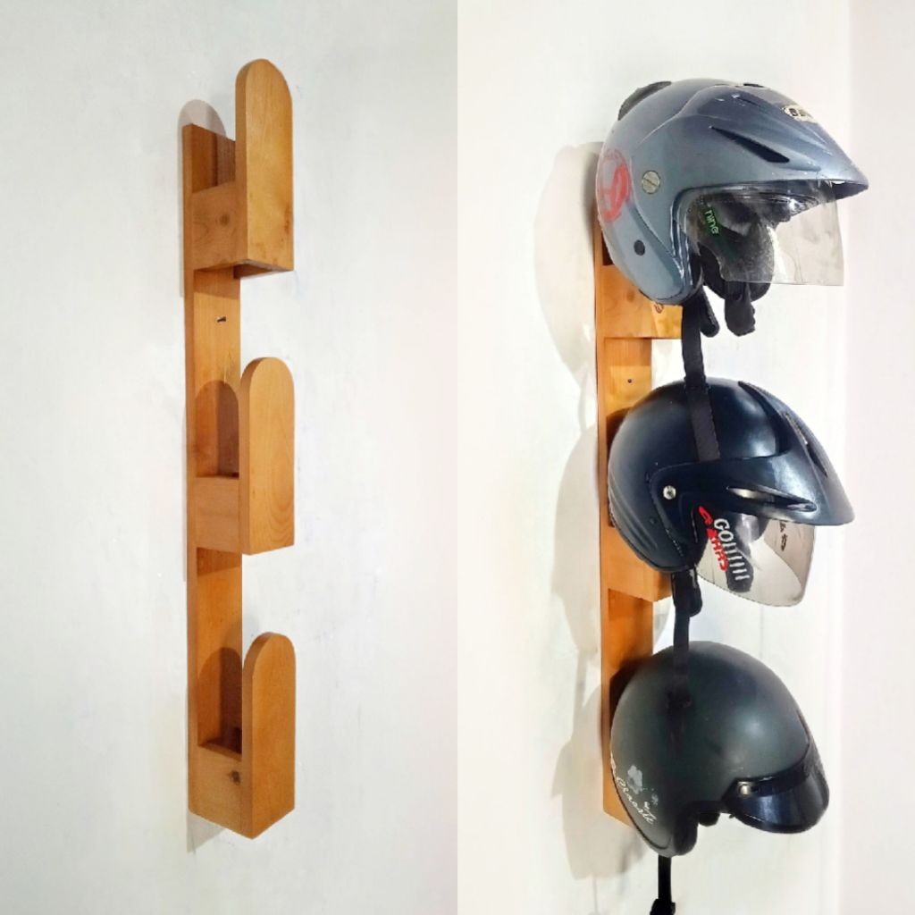 Jual Gantungan Helm Rak Helm Tempel Dinding Kayu Jati Belanda (Vertikal ...