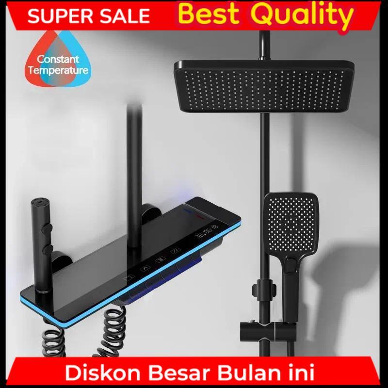 Jual Bathroom Luxury Shower System with Lights Tempered Glass Piano Key ...