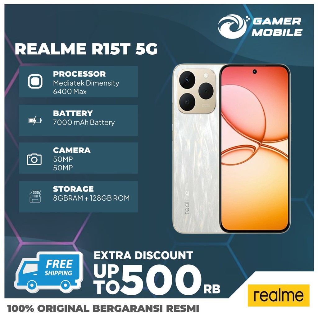 Jual [NEW] realme 15T 5G 8/128GB (8GB+10GB Extended RAM) 50MP Front ...