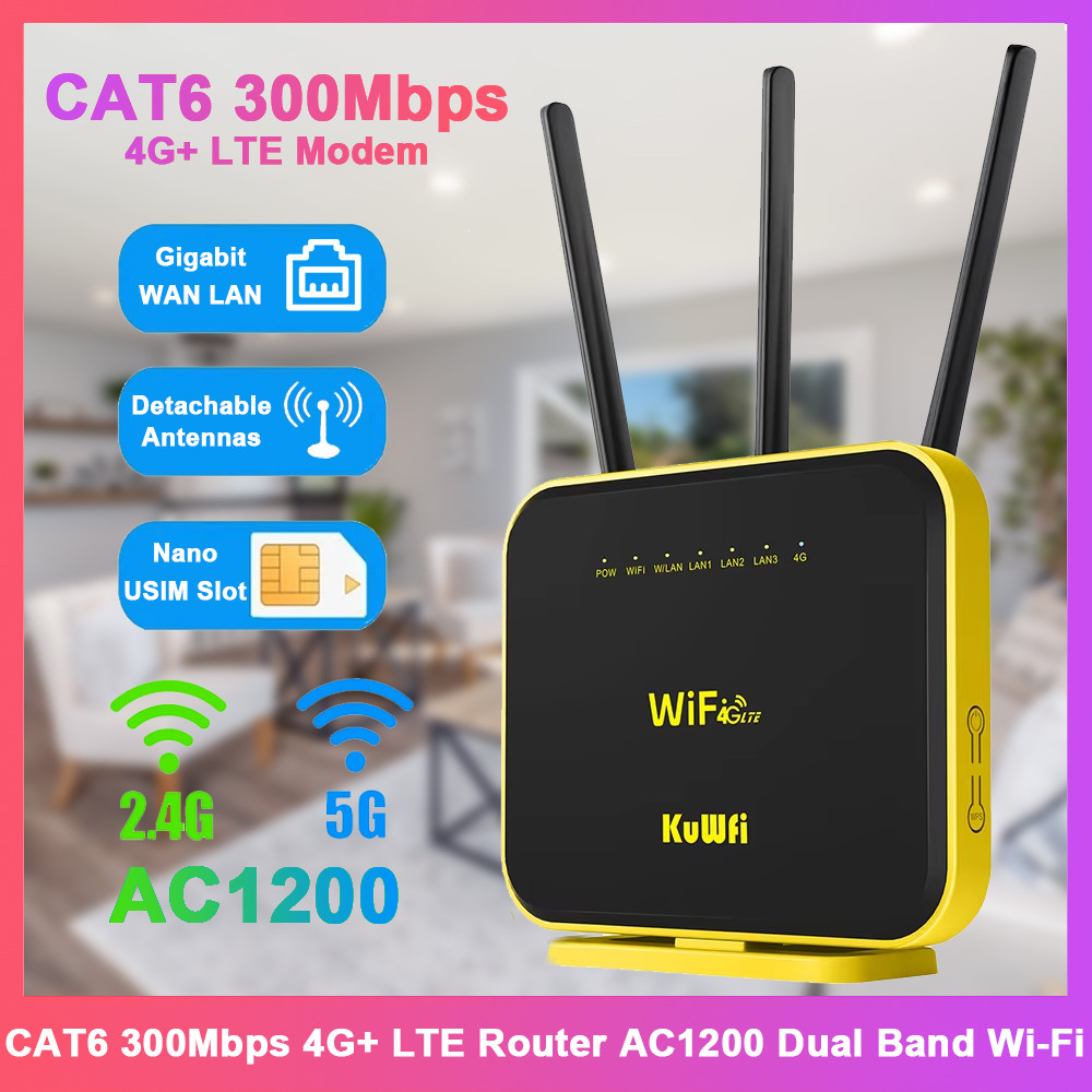 Jual KuWFi CAT6 300Mbps 4G LTE Router AC1200 2.4G 5GHz WiFi 4G+ Modem ...