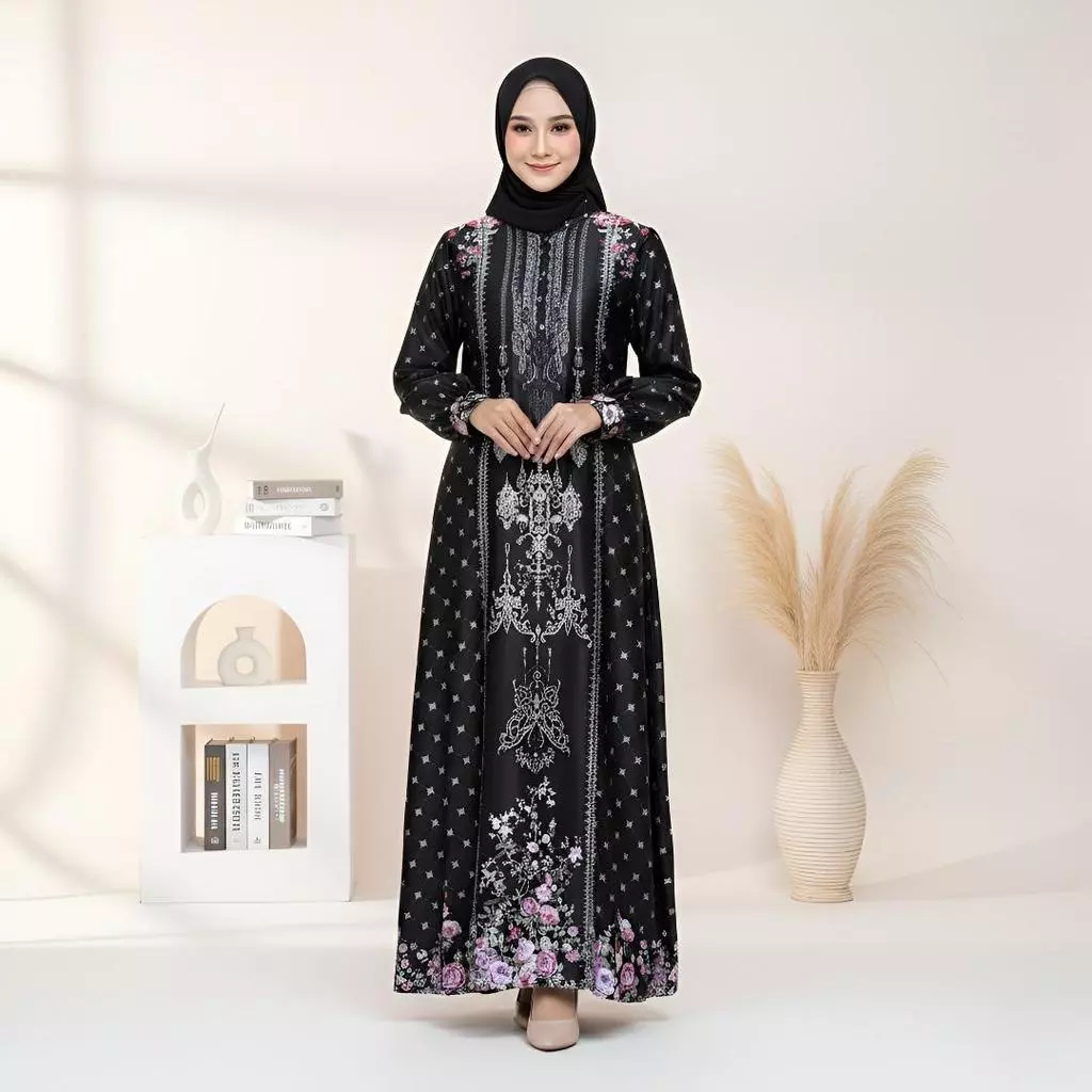 Gamis Rohwa Silk Simple Mewah tampilan depan