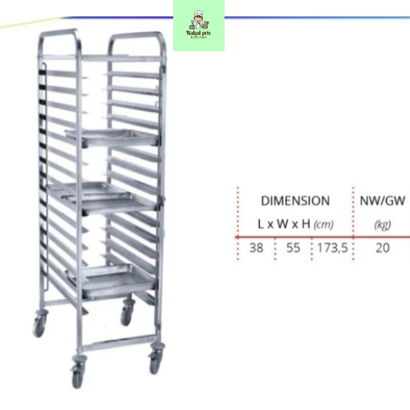 Jual Trolley makanan, troli 15 tray makanan/bakery/rak roti/ rak ...