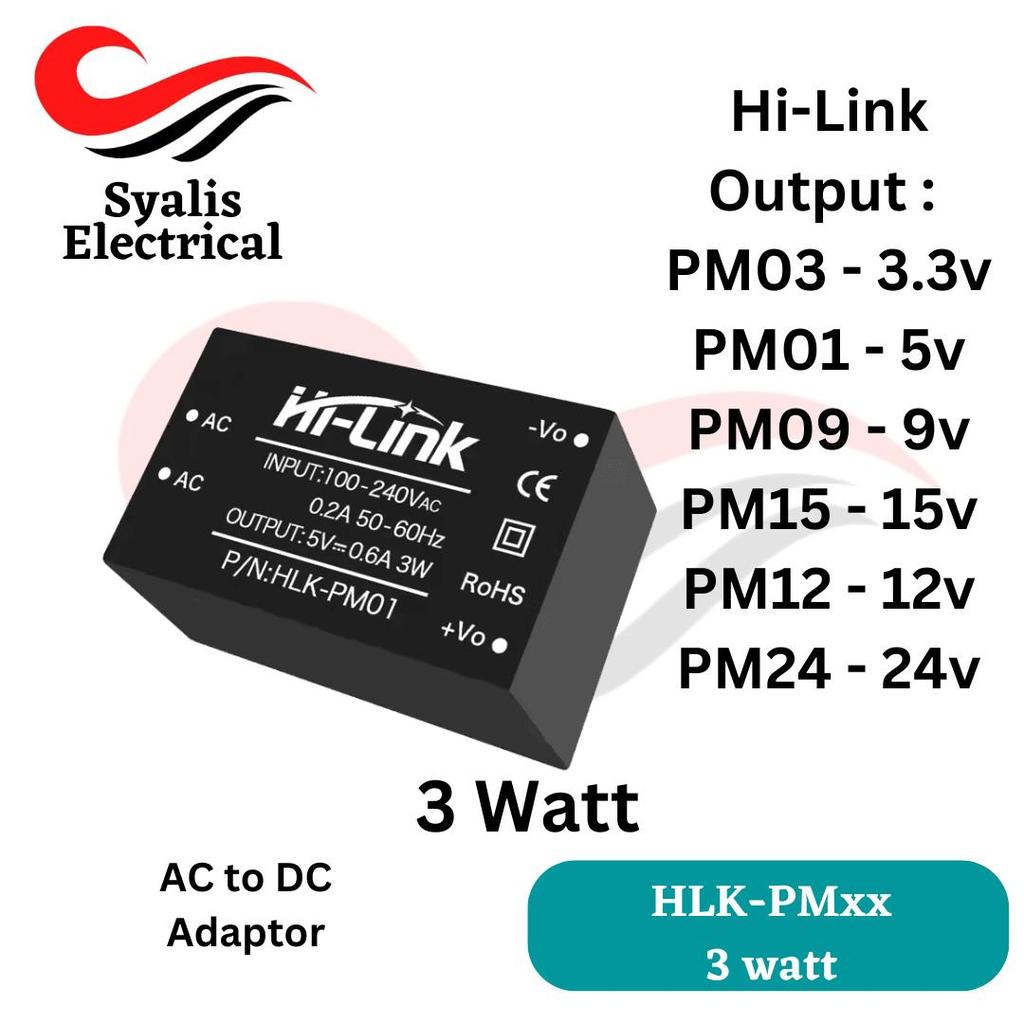 Jual HLK PM01 PM03 PM09 PM12 PM15 PM24 adaptor 3 watt Hi Link 3W AC to ...