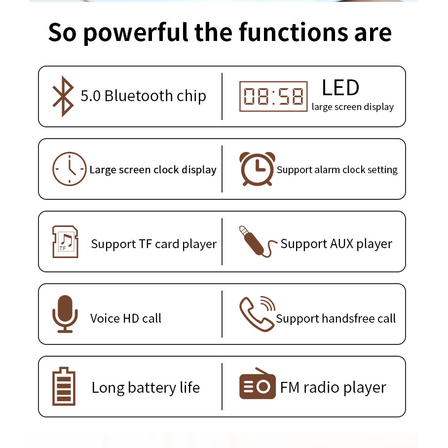 Jual Wooden Bluetooth Speaker Portable Wireless Subwoofer Clock ...