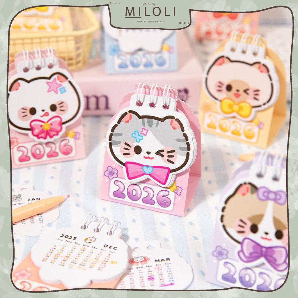 Jual [MILOLI] KALENDER 2026 Mini Portable Kawai Cat Shape Calender Book ...