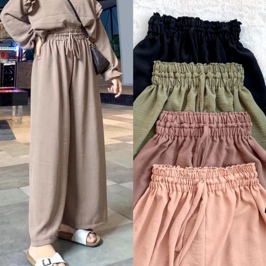 Celana Kulot Wanita Dewasa Highwaist Kulot Crinkle Premium