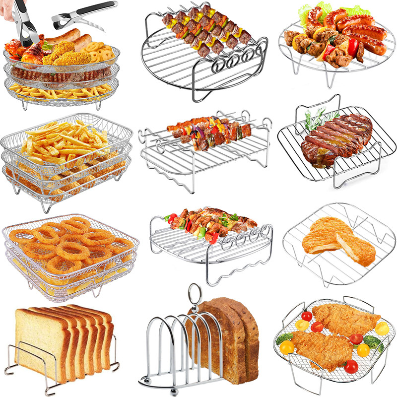 Jual Air Fryer Baking Rack Metal Square/Round/Rectangle Oven Grill ...