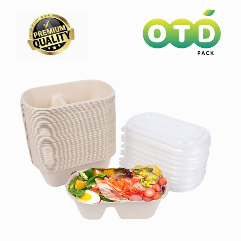 Jual Sugarcane Bagasse Compostable Rectangle Container With PP Lids ...