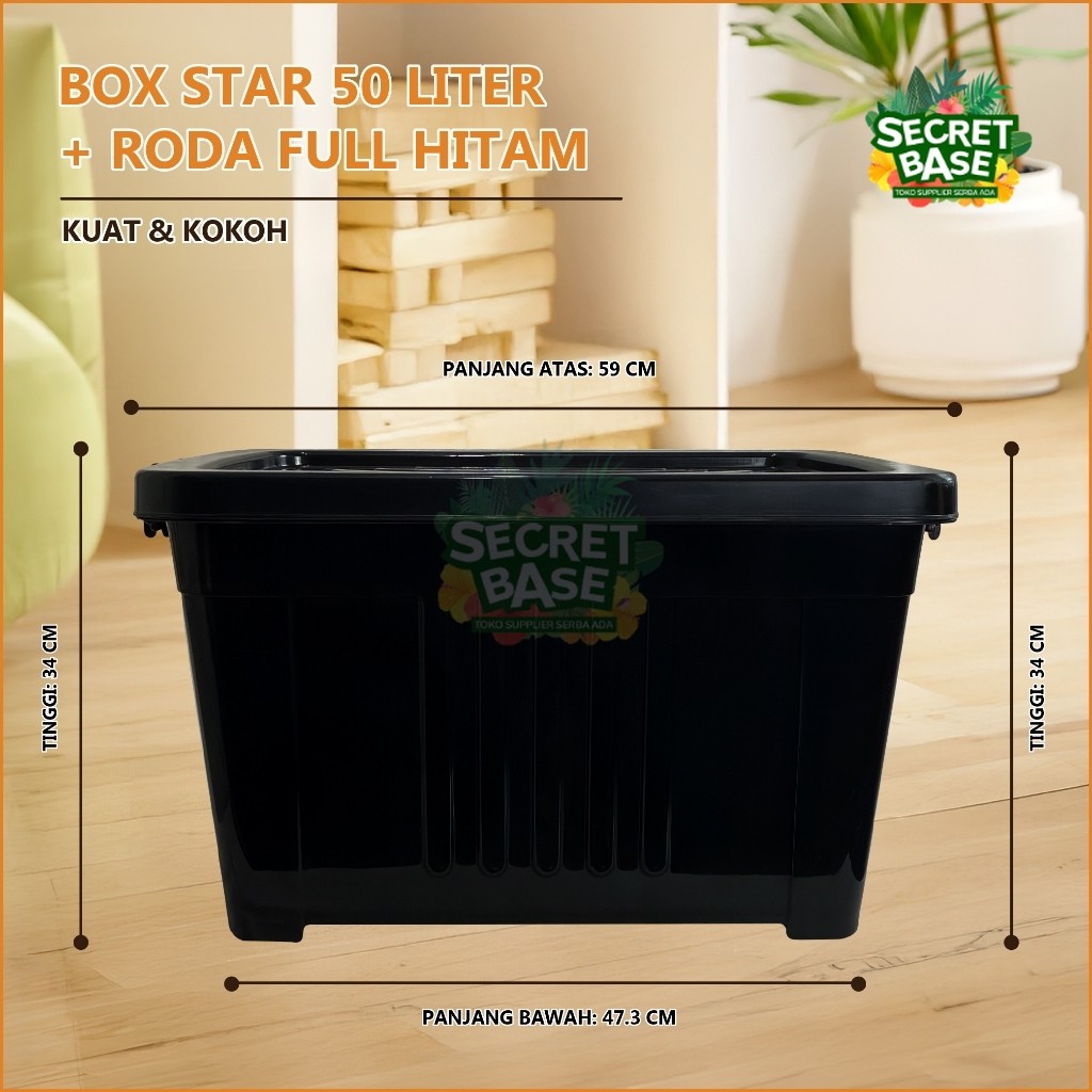 Jual BOX STAR 50 LITER + RODA FULL HITAM - Kontainer Box Plastik ...