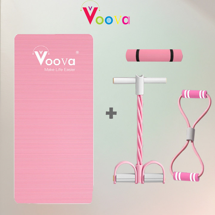 VOOVA Paket Hemat Bundling Olahraga Lengkap/ Set Olahraga di Rumah/ 4 IN 1 Set Olahraga/ Set Yoga/ Paket Lengkap Alat Olahraga/ Matras dengan Tummy Trimmer dan Tali Yoga Elastis Nyaman dan Anti Slip