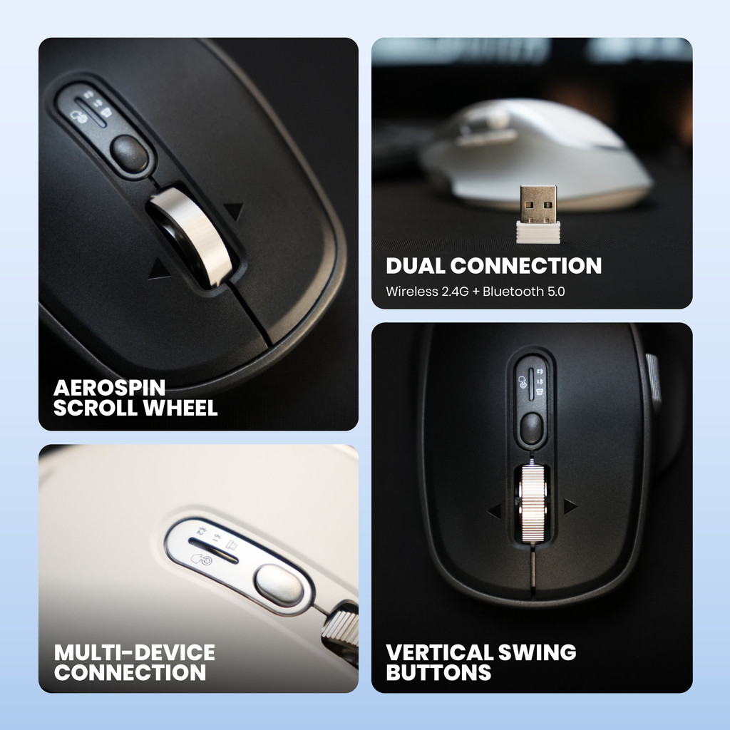 Rexus Flow QZ20 Mouse Office Wireless Ergonomic Silent Click - AeroSpin Wheel & Horizontal Scroll Mode (2)