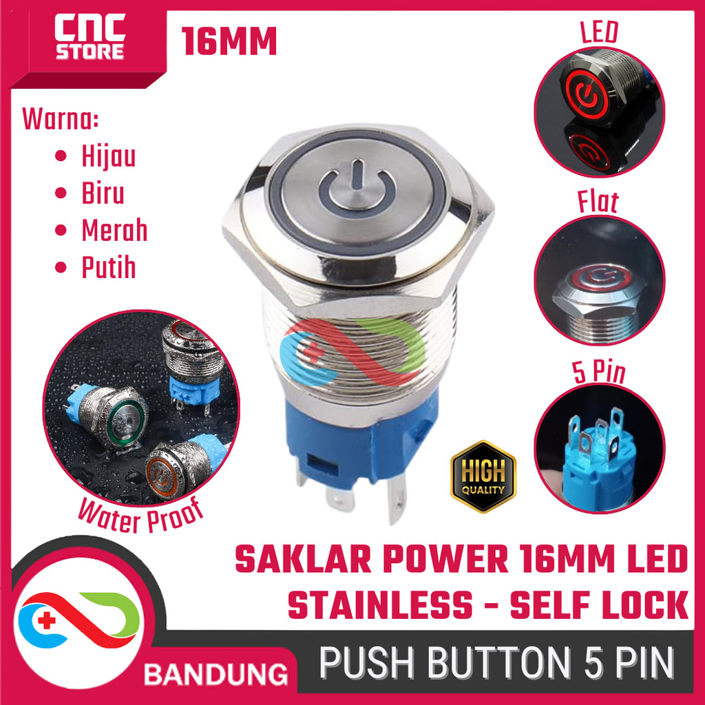Jual Saklar Power On Off Self Lock 16mm | Push Button Switch Metal ...
