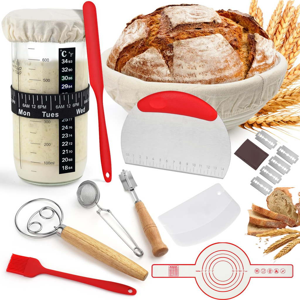 Jual 19PCS Sourdough Starter Kit Bread Baking Supplies with Bread ...