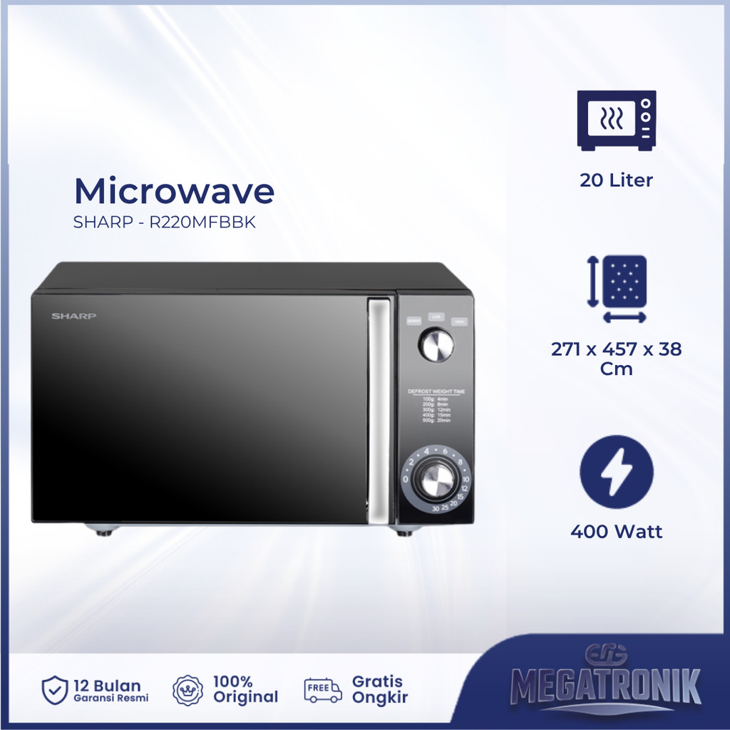 Jual Sharp Microwave Oven Flatbed 20L R 220MFB BK Extra Space 400W ...