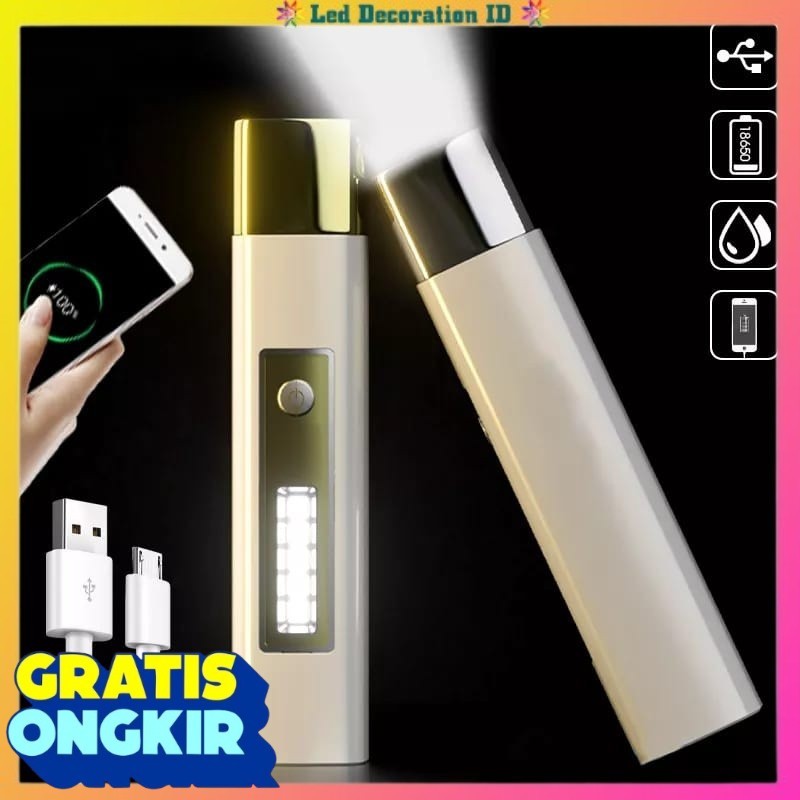 Jual SENTER LED MULTIFUNGSI POWERBANK + SIDE LIGHT / SENTER CAS USB ...