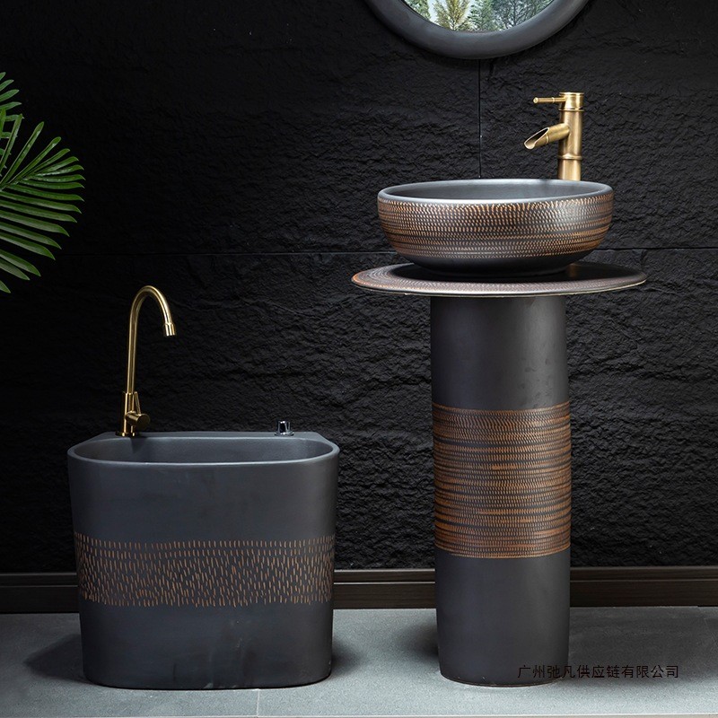 Jual Column wash basin outdoor integrated floor washbasin balcony retro ...