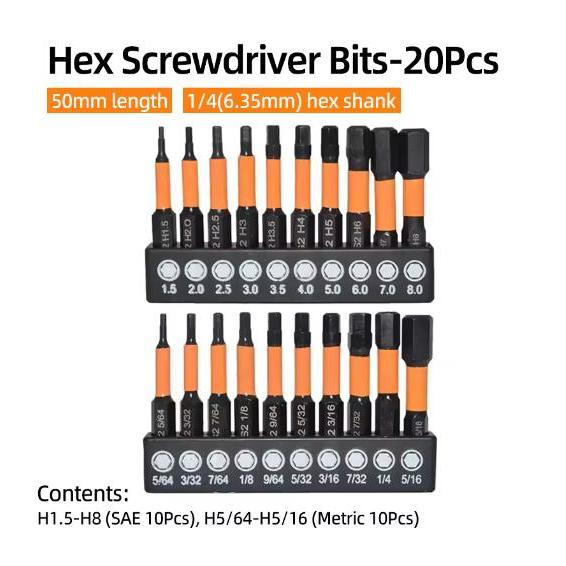 Jual Hex Head Allen Wrench Screwdriver Bit Set SAE Metric 1/4