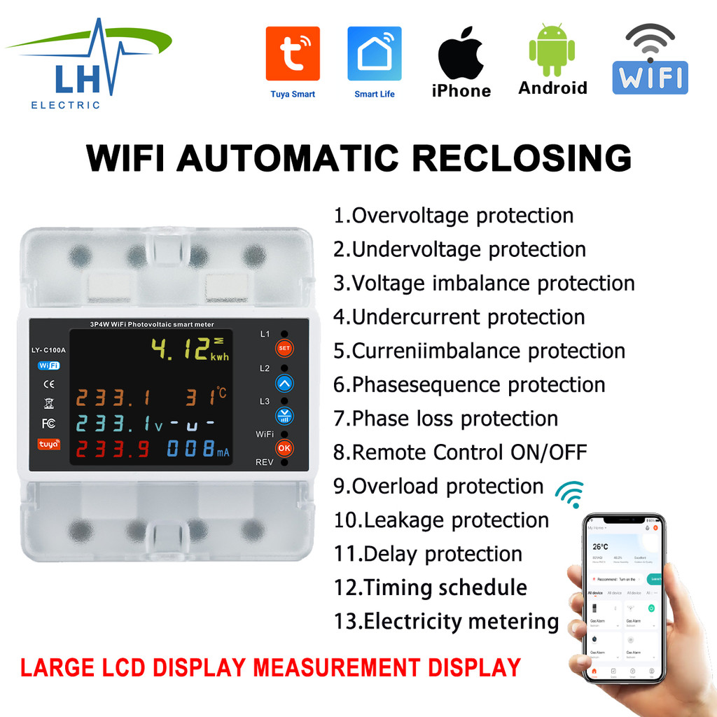 Jual 4P 100A Tuya WiFi Three Phase Energy Meter with Bi rectional Auto ...