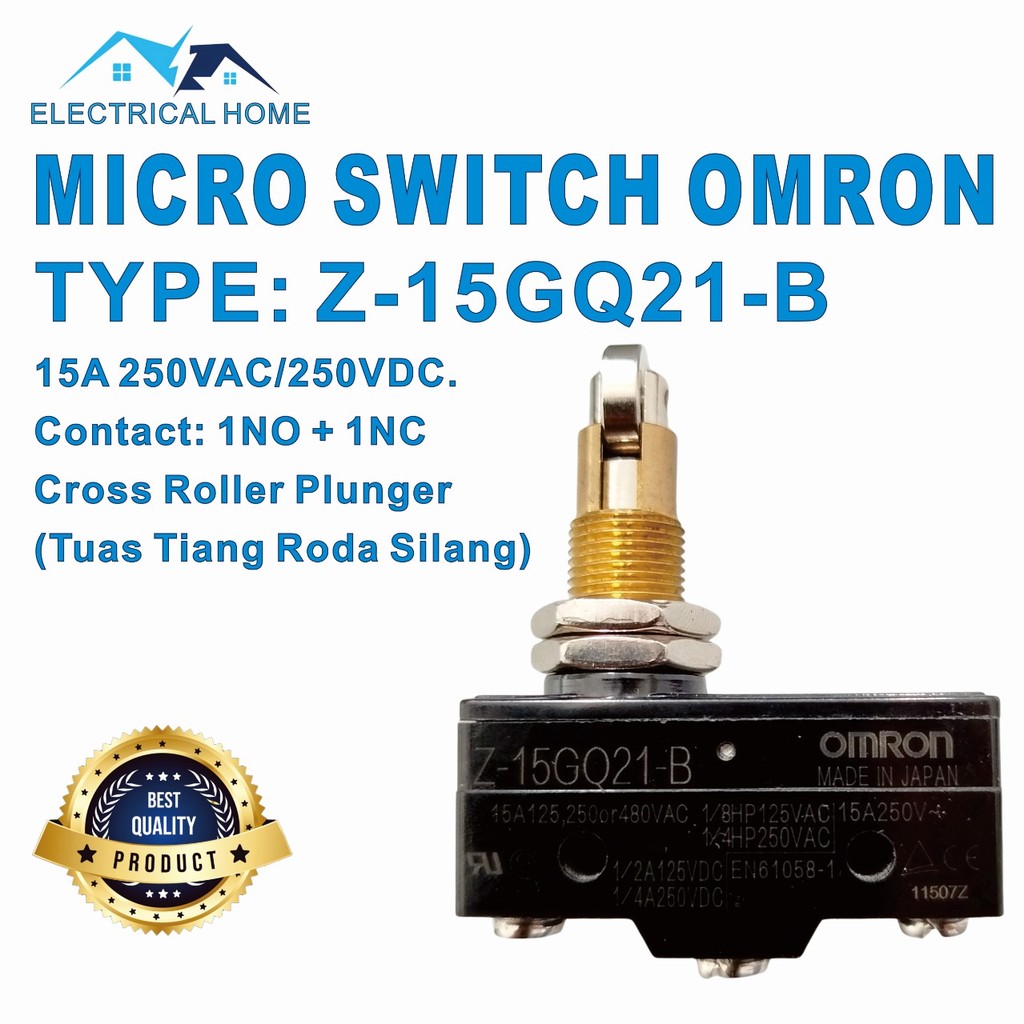Produktbild von 1x Mikroschalter Z-15GQ21-B – SPDT Scharnierrollenhebel, 15A/250VAC – Für Automatisierung & Sicherheit
