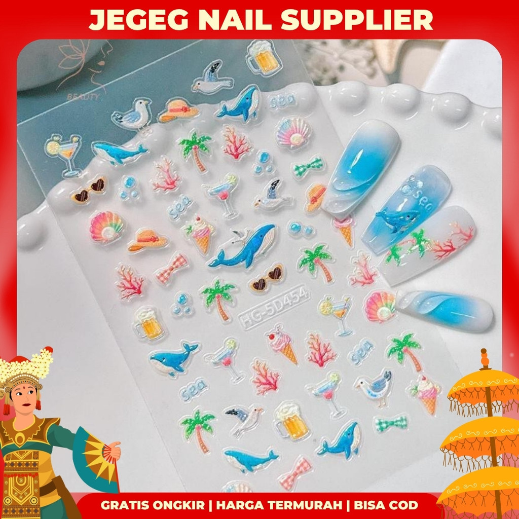 Jual [JG] Sticker Dekorasi Kuku 5D Summer Stiker Ocean Pantai Beach Ice ...