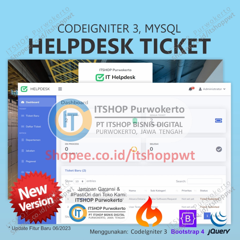 Jual Source Code Aplikasi Web IT Help Desk Ticket Helpdesk CodeIgniter ...