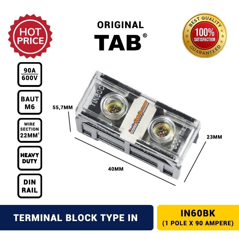 Jual Terminal Block / Blok IN60BK 1 pole 90A 600V TAB | Shopee Indonesia
