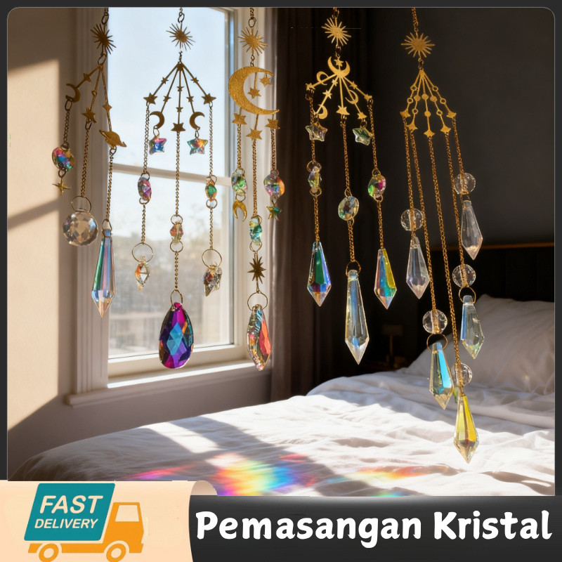 Crystal Sun Catcher Rumah Liontin Lampu Taman Pelangi Dekorasi Gantung Jendela Lonceng Angin