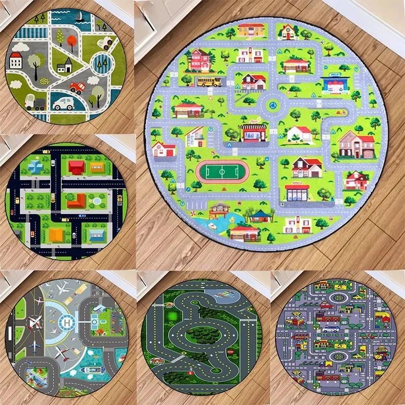 Jual Train Track Map Circular Carpets Classic Retro Print Mats Mid ...