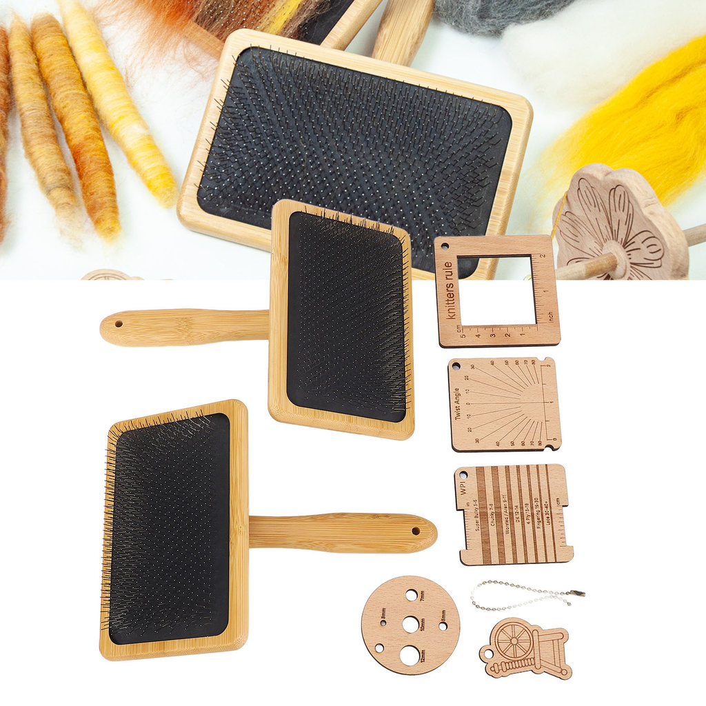Jual Wool Blending Board Carding Brush Set Wooden Yarn Ruler Density ...